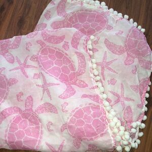 NWT Snappy turtle pink and white pom-pom sarong/scarf
